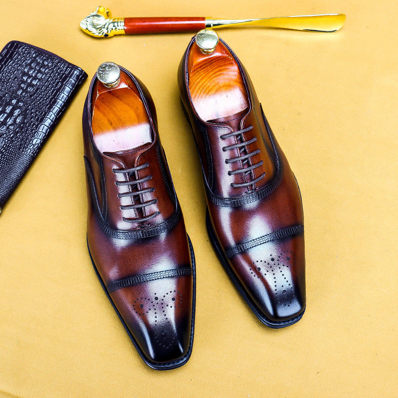 Men'S Single Shoes Three-Joint Leather Shoes Leather Carved Oxford Shoes