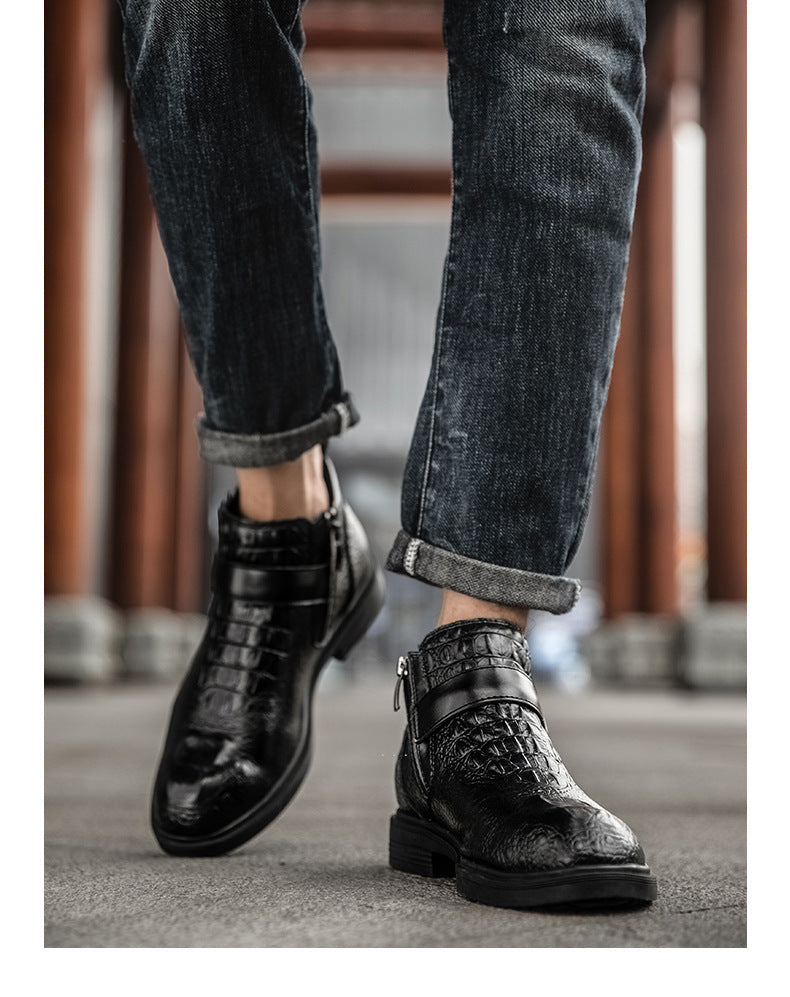 pattern high-top shoes business casual leather shoes